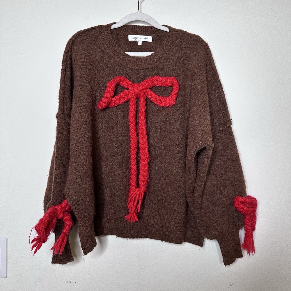 sofie the label Chunky Bow Sweater Brown/Red  Color Women's Size Small